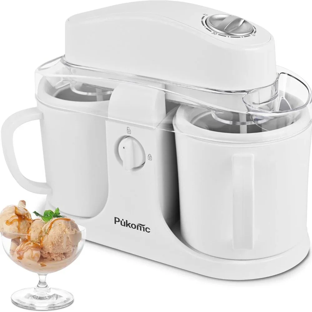 Pukomc Ice Cream Maker Machine with Two Ice Cream Bowls